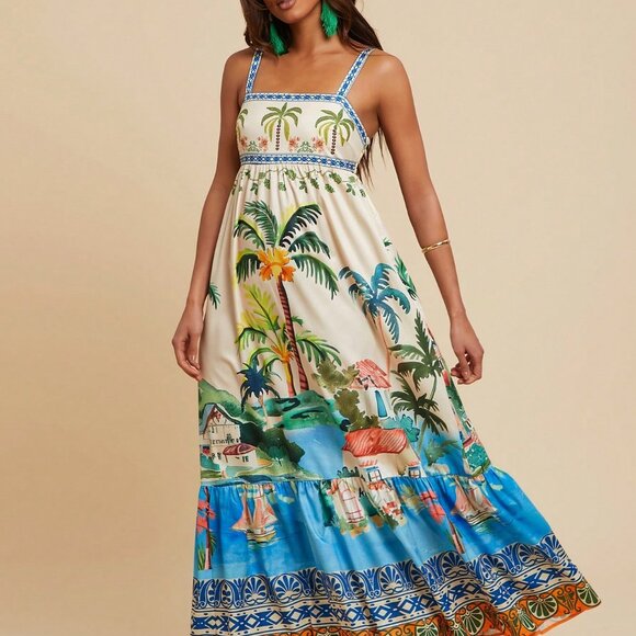 Multicolor Boho Women's Tropical Maxi Dress - Picture 3 of 7